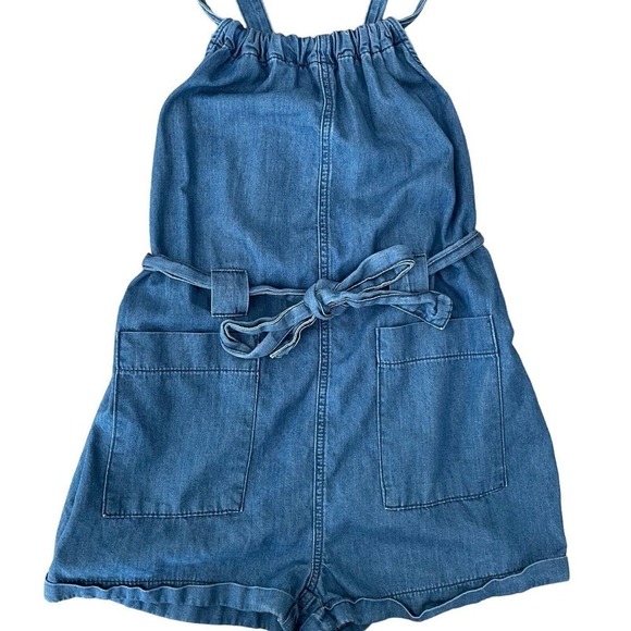 BDG Urban Outfitters Blue Chambray Cuffed Short Pockets Overalls Romper Small - Picture 3 of 7